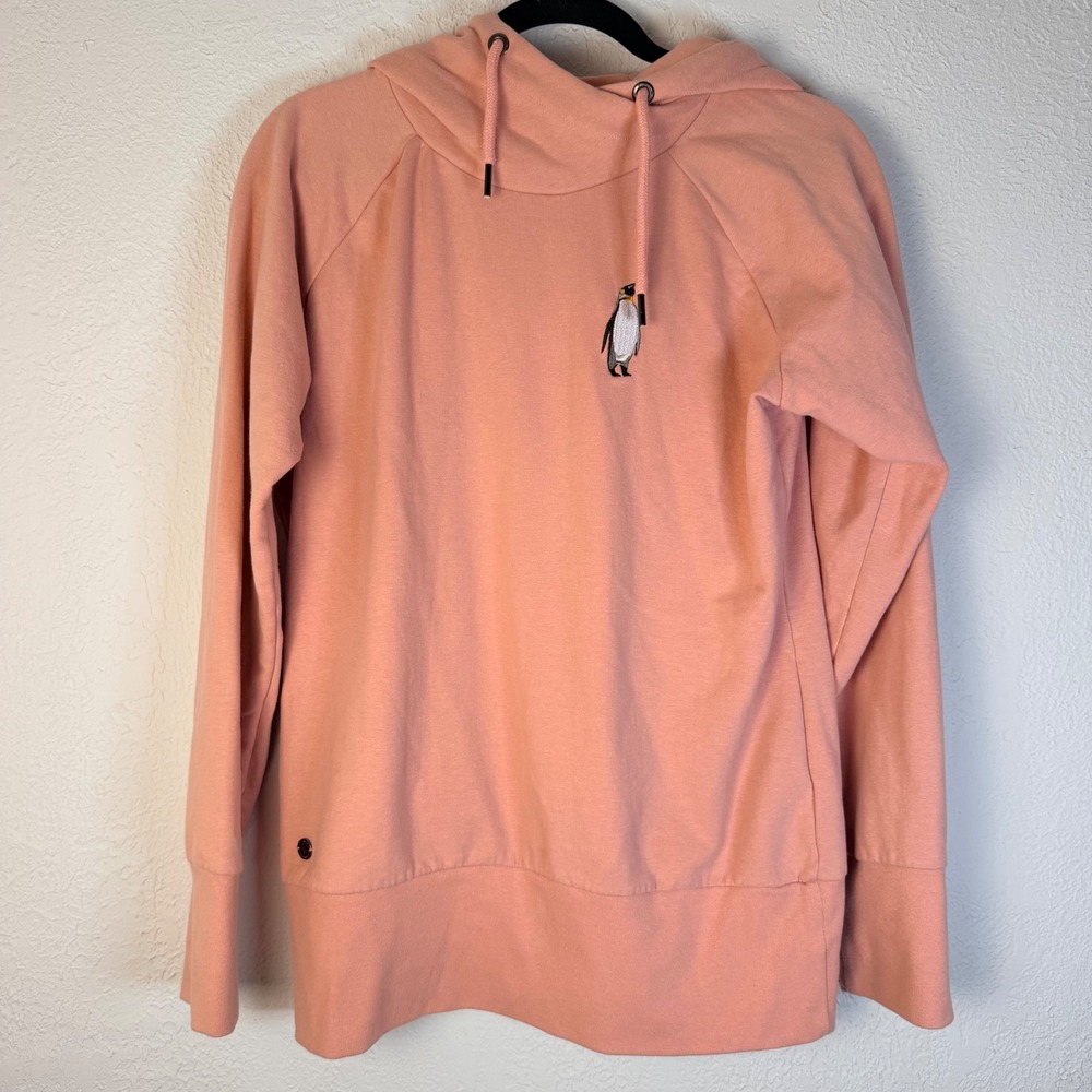 Mazine Handwerk Womens L Pink Penguin Embroidered Cowl Hood Hoodie Large Cozy